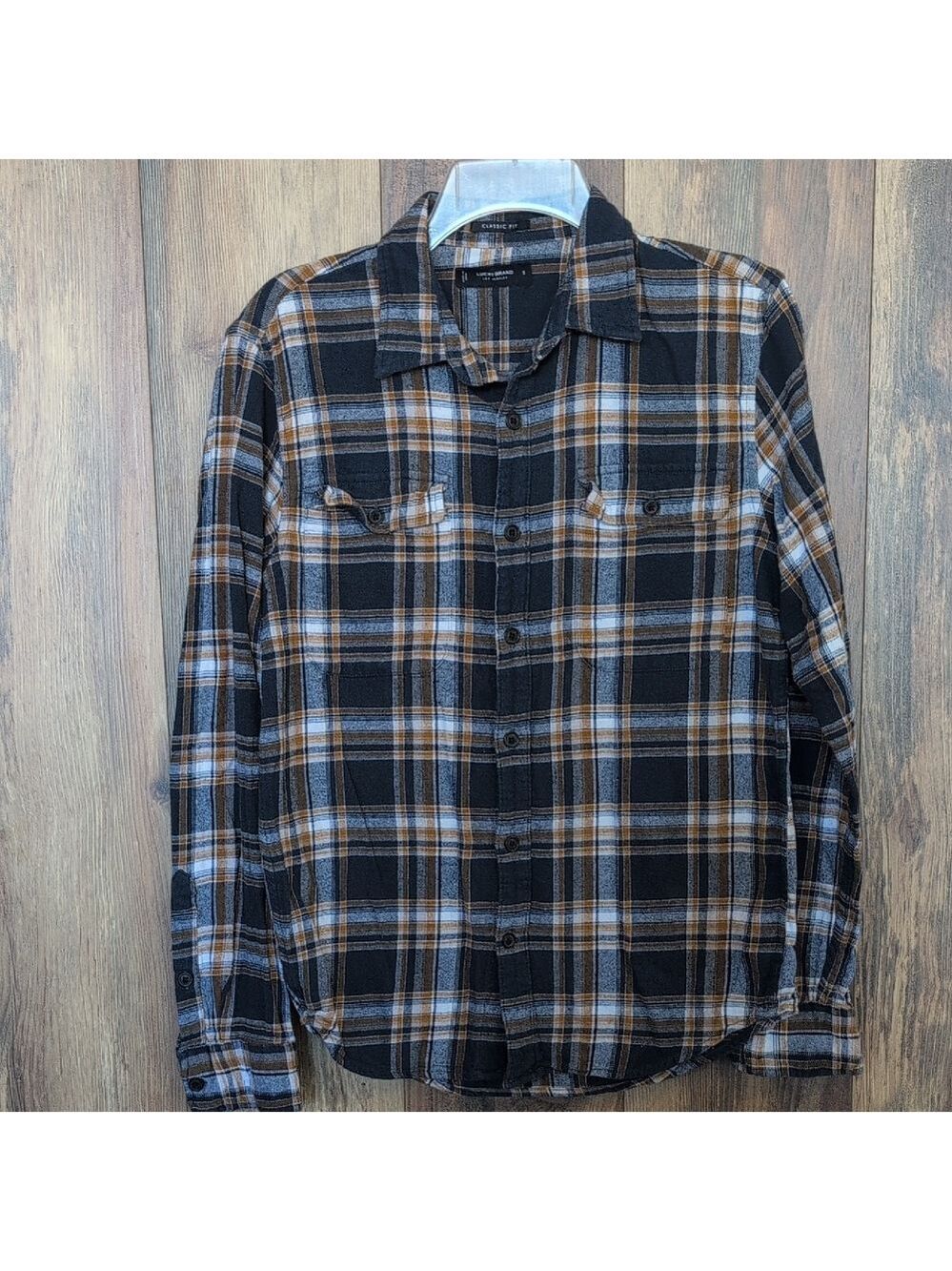 Lucky Brand Navy/Brown Plaid Men's Flannel Shirt S                          C306